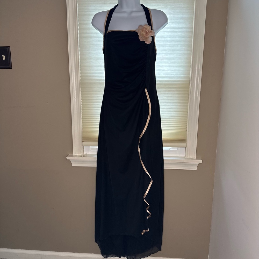 Vintage Black halter dress with pink detail and flower size Large